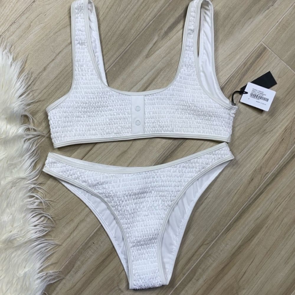 KENDALL + KYLIE White Henley Scrunch Bikini 2 piece set size Xlarge